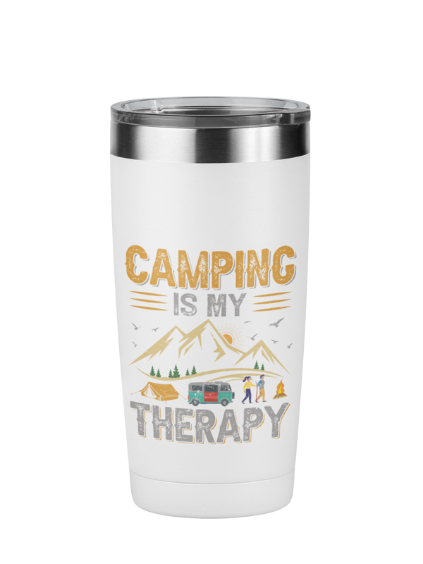 Edelstahl Trinkbecher "Camping is my Therapy" 420 ml