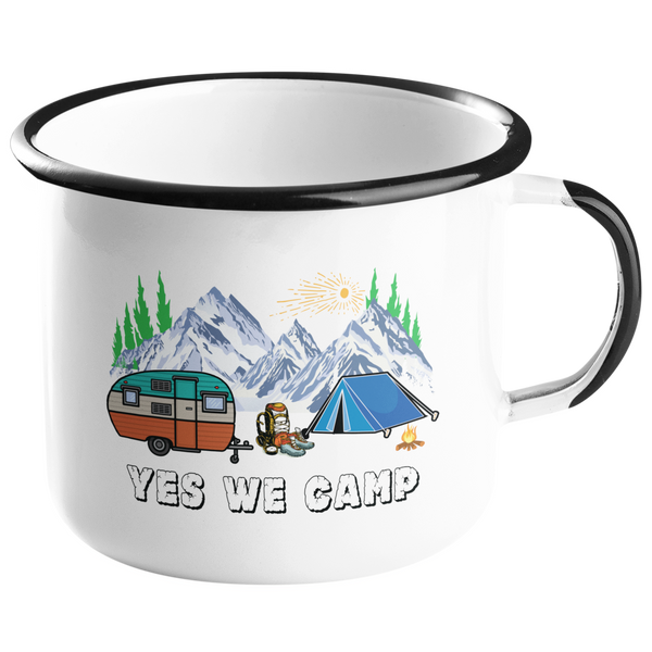 Camping Emailletasse "Yes we camp"
