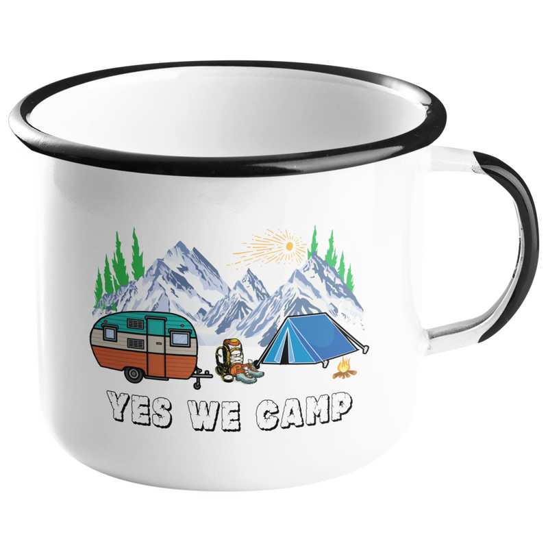 Camping Emailletasse "Yes we camp"