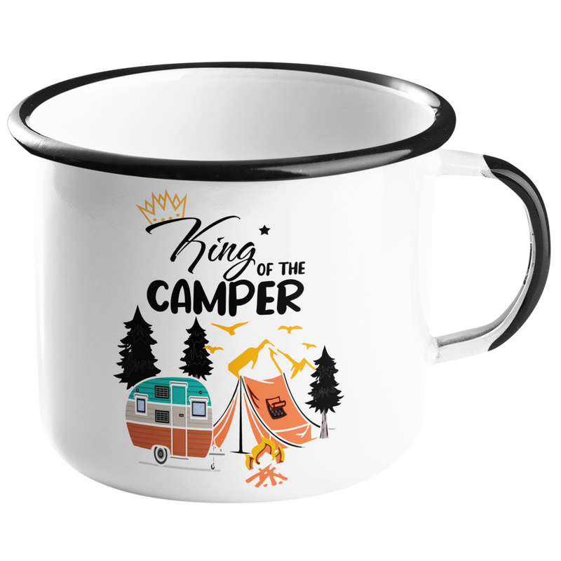 Camping Emailletasse "King of the Camper"