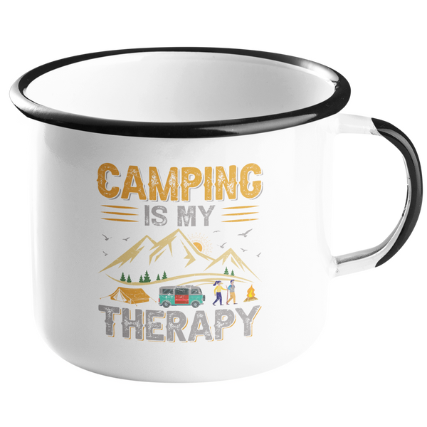 Camping Emailletasse "Camping is my Therapy"