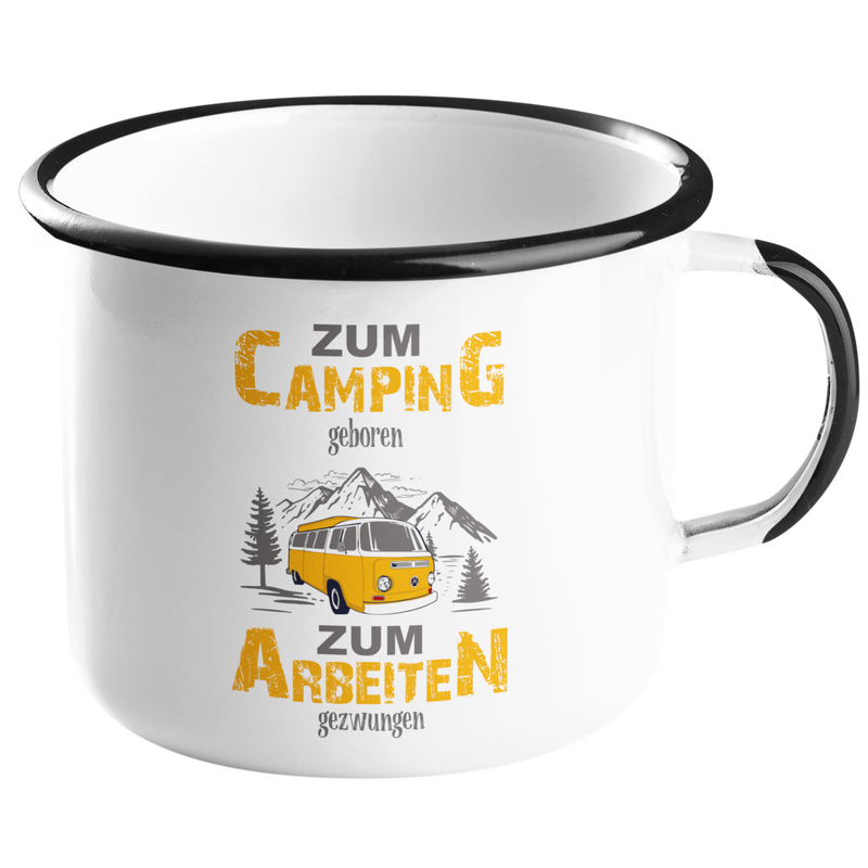 Camping Emailletasse "Zum Camping geboren"