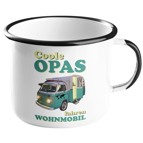 Camping Emailletasse "Coole Opas fahren Wohnmobil"